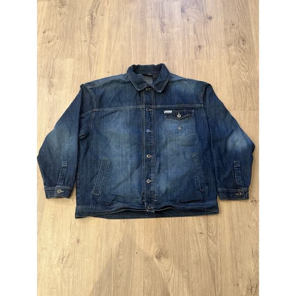 Vintage Rocawear Denim Jacket Y2K Hip Hop Streetwear XL Blue Founded By Jay Z - Picture 1 of 8